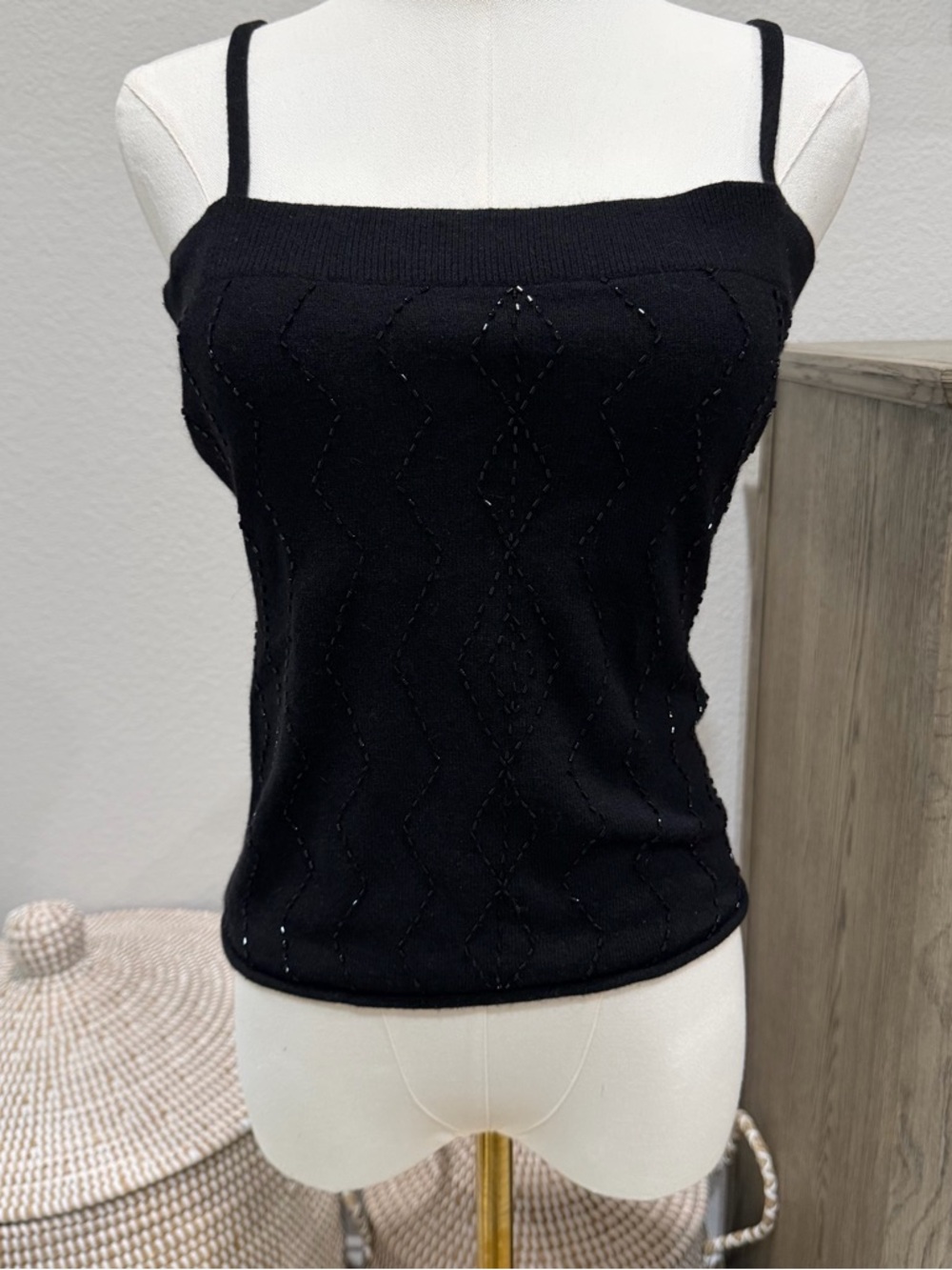 Banana Republic Women's Spaghetti Strap Angora/Cashmere Beaded Design Top